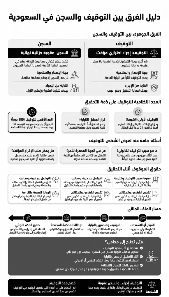 إنفوغرافيك دليل الفرق بين التوقيف والسجن في السعودية